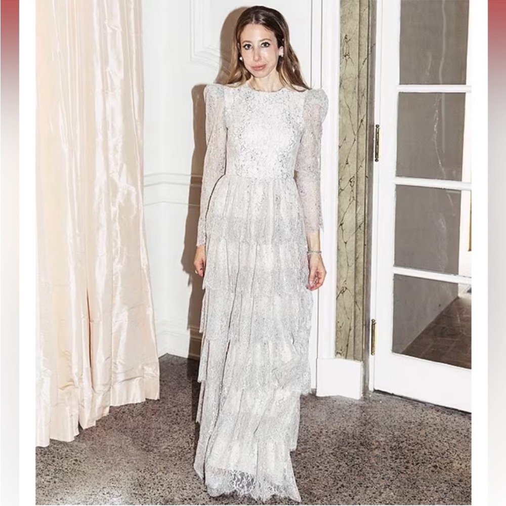 ANTONIO MELANI Silver Lace Tiered Maxi Dress - Picture 2 of 13